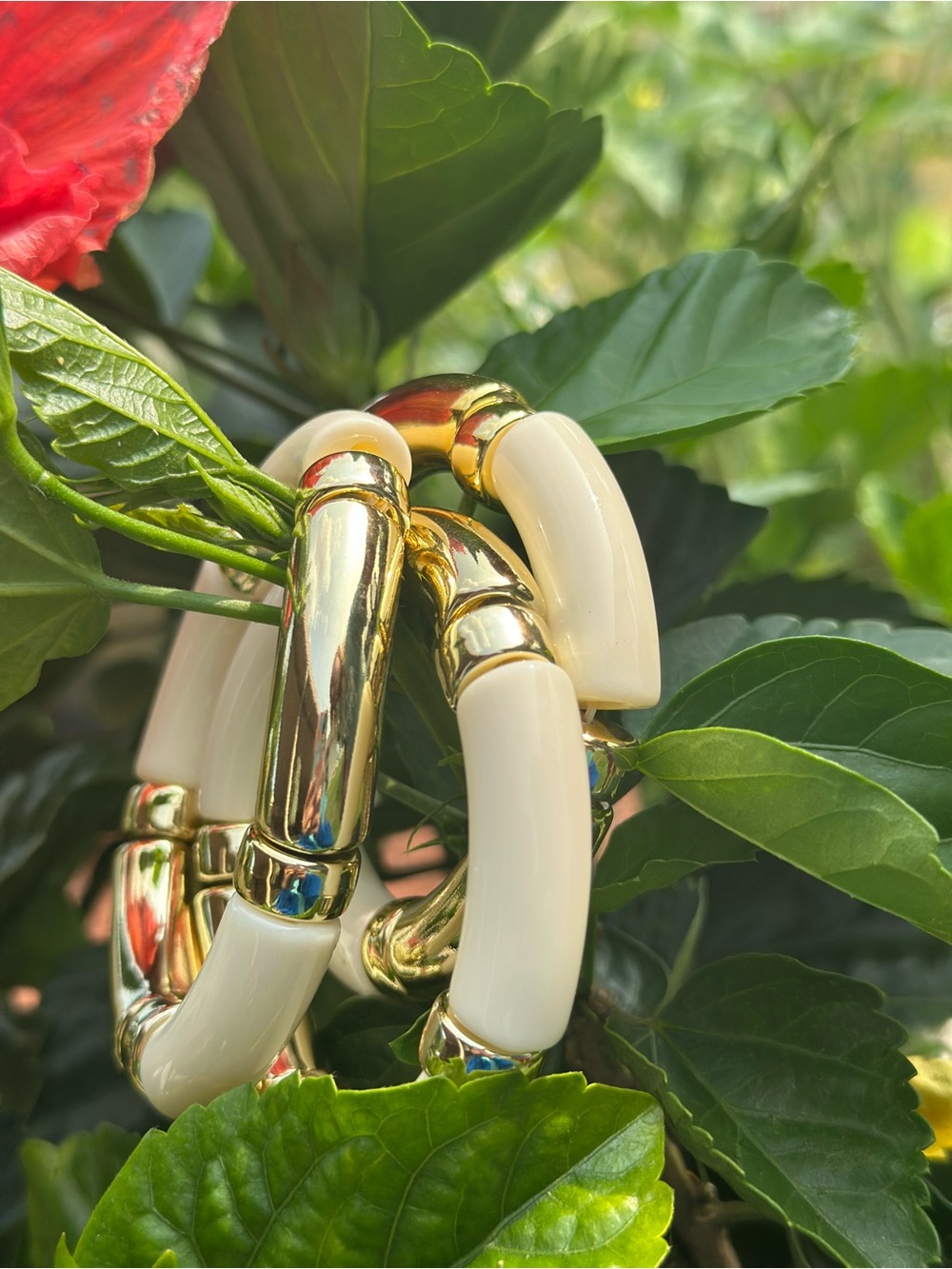 Paige Cream & Gold Tube Bracelets